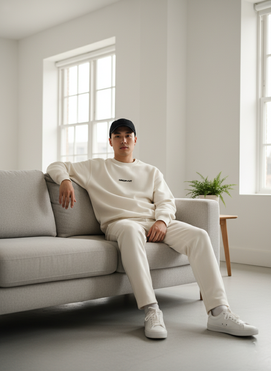 The DROP-OUT Signature Oversized White Crewneck Sweatshirt