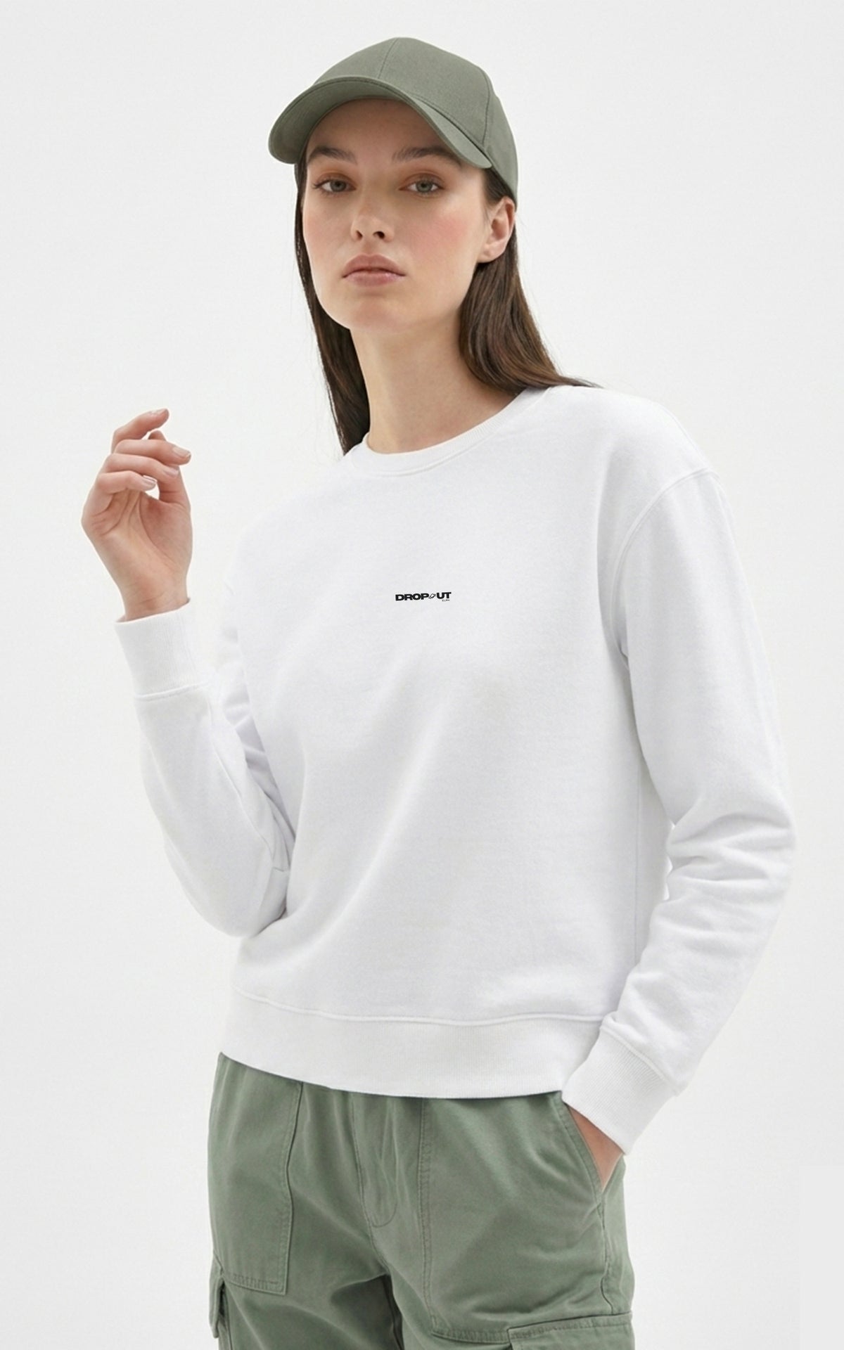The DROP-OUT Signature Oversized White Crewneck Sweatshirt for Female