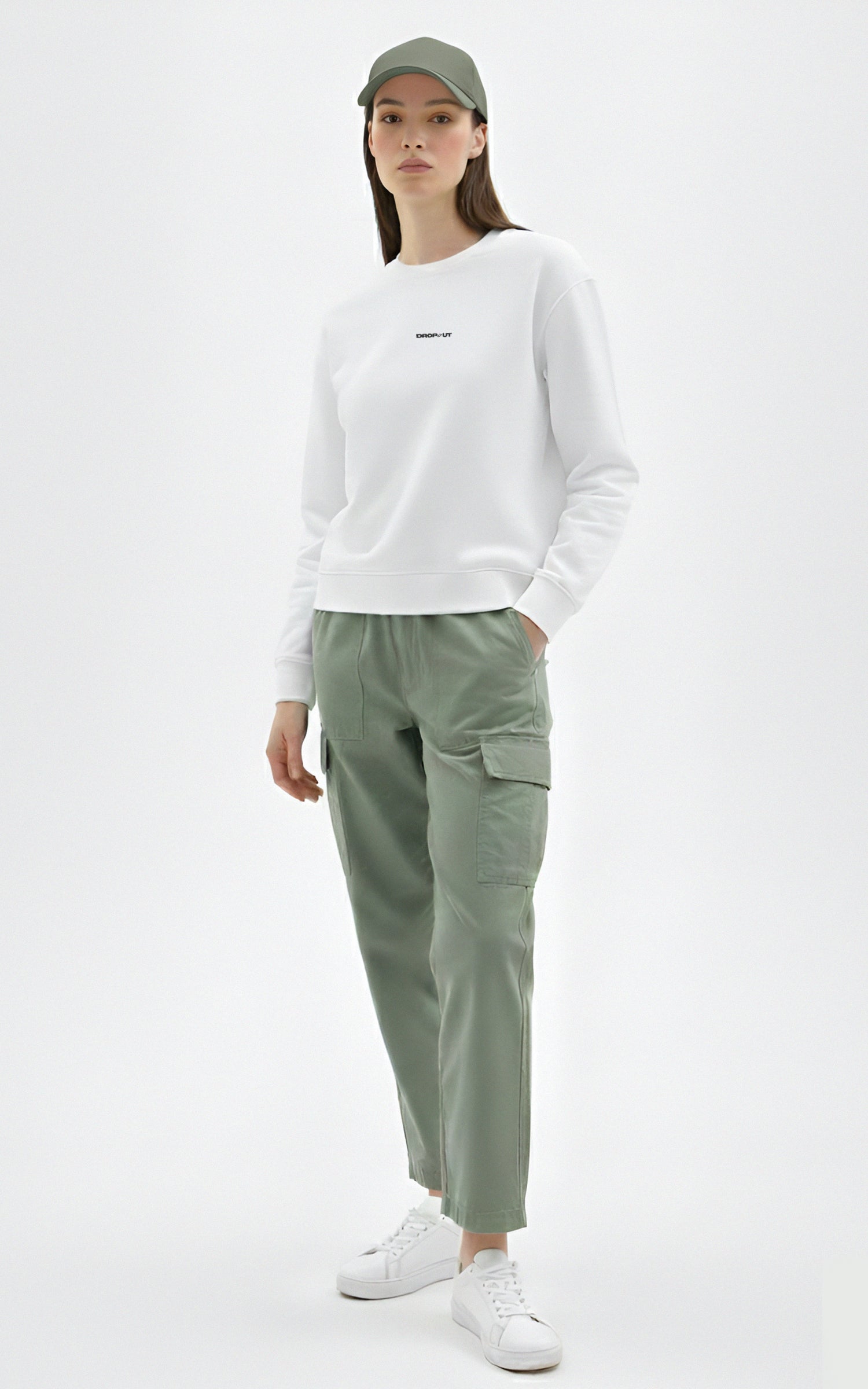 The DROP-OUT Signature Oversized White Crewneck Sweatshirt for Female