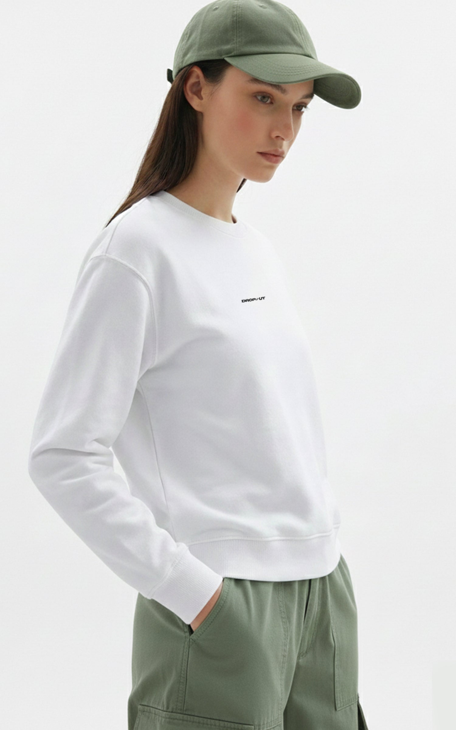 The DROP-OUT Signature Oversized White Crewneck Sweatshirt for Female