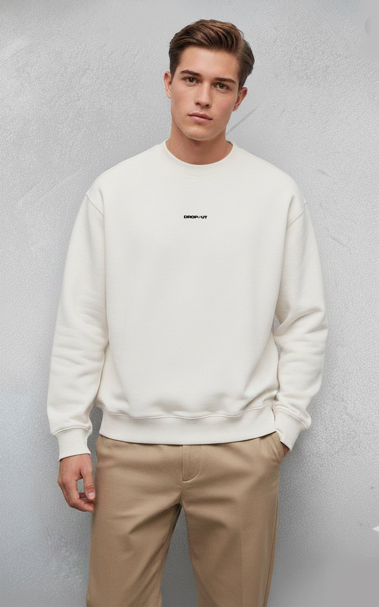 The DROP-OUT Signature Oversized White Crewneck Sweatshirt