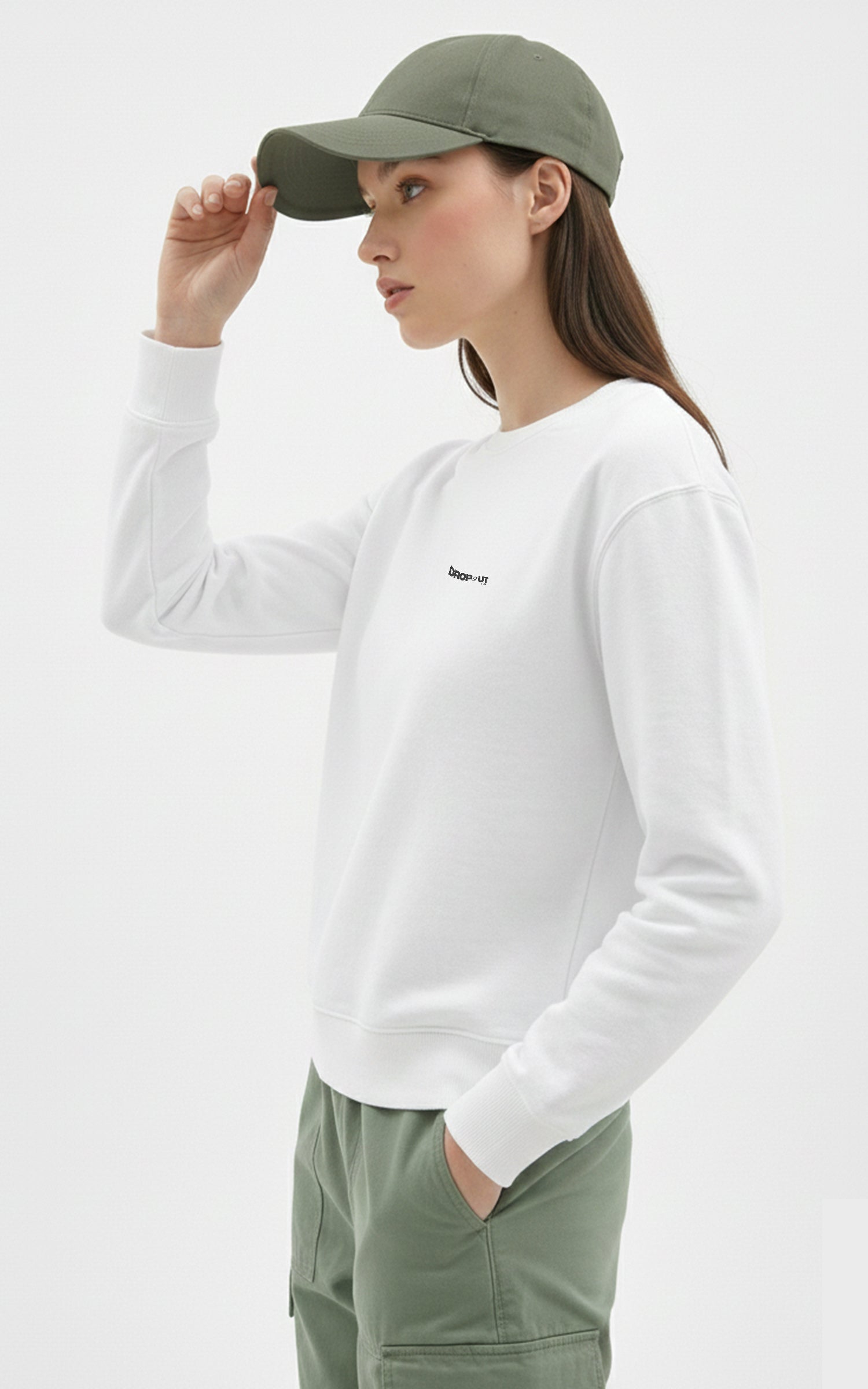 The DROP-OUT Signature Oversized White Crewneck Sweatshirt for Female