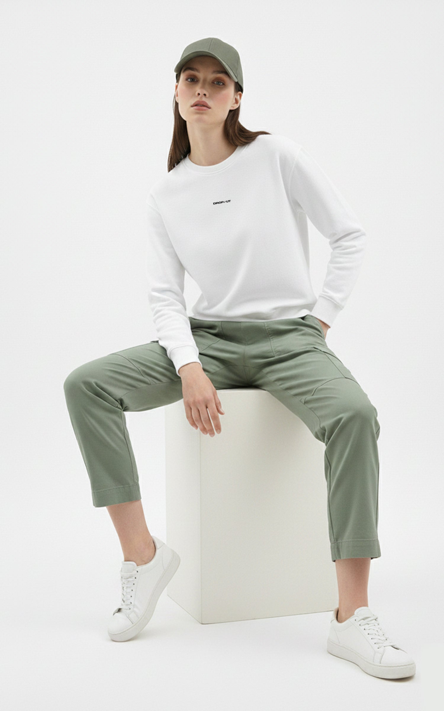 The DROP-OUT Signature Oversized White Crewneck Sweatshirt for Female