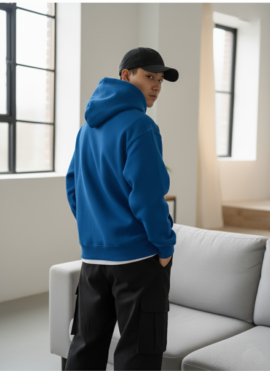 The Essential Royal Blue Oversized Hoodie for Male