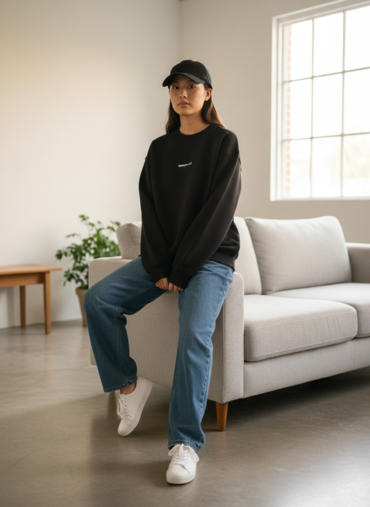 The DROP-OUT Signature Oversized Black Crewneck Sweatshirt for Female