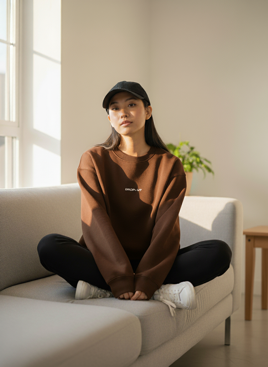 The DROP-OUT Signature Oversized Brown Crewneck Sweatshirt for Female