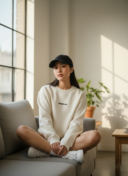 The DROP-OUT Signature Oversized White Crewneck Sweatshirt for Female