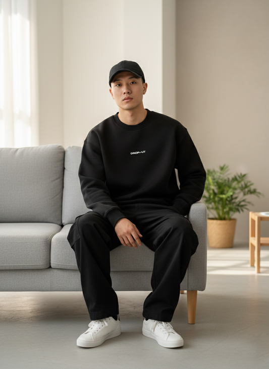 The DROP-OUT Signature Oversized Black Crewneck Sweatshirt for Male