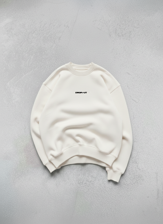 The DROP-OUT Signature Oversized White Crewneck Sweatshirt